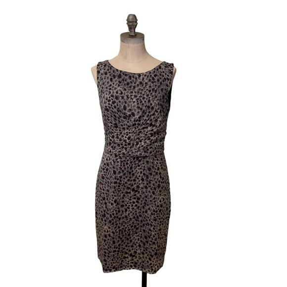 Ann Taylor Women's Gray Leopard Silk Sleeveless Dress Size 4 - Picture 1 of 13
